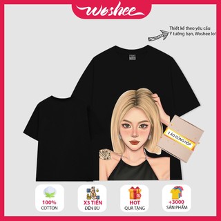 Áo thun nữ form rộng áo phông nữ WOSHEE vải dày 100% cotton áo thun cotton in hình cô gái cá tính chất lượng tốt CG010