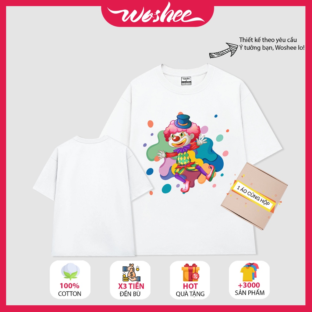 Áo thun local brand WOSHEE áo thun unisex COUPLE áo thun phông rộng nam nữ in hình chú hề nhiều màu sắc CP028