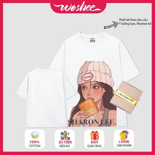 Áo thun form rộng nữ WOSHEE áo thun nữ 100% cotton vải dày in hình cô gái cá tính áo thun local brand thoải mái CG005
