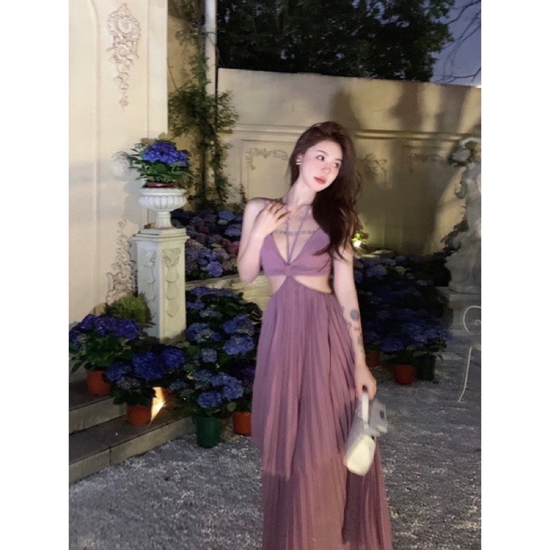 Đầm đi biển hở lưng quyến rũ 𝐀𝐫𝐚𝐝𝐢𝐚 𝐃𝐫𝐞𝐬𝐬 by Jane bản màu tím