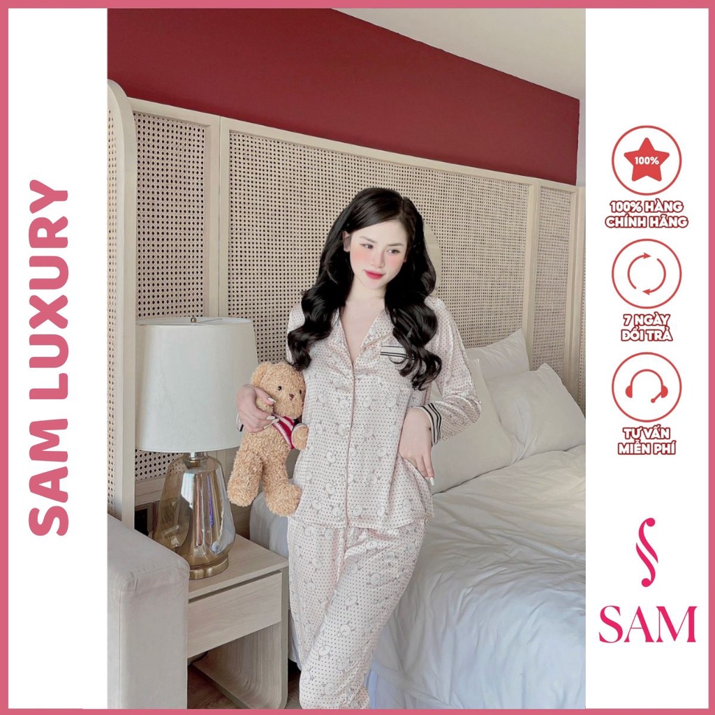 Bộ mặc nhà lụa Sam luxury, bộ pyjama lụa dài tay mềm nhẹ
