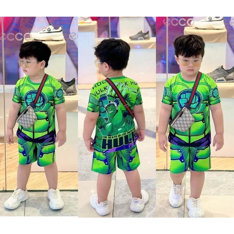 Bộ quần áo cộc tay thun lạnh 3D siêu nhân nhện cho bé trai 10-30kg
