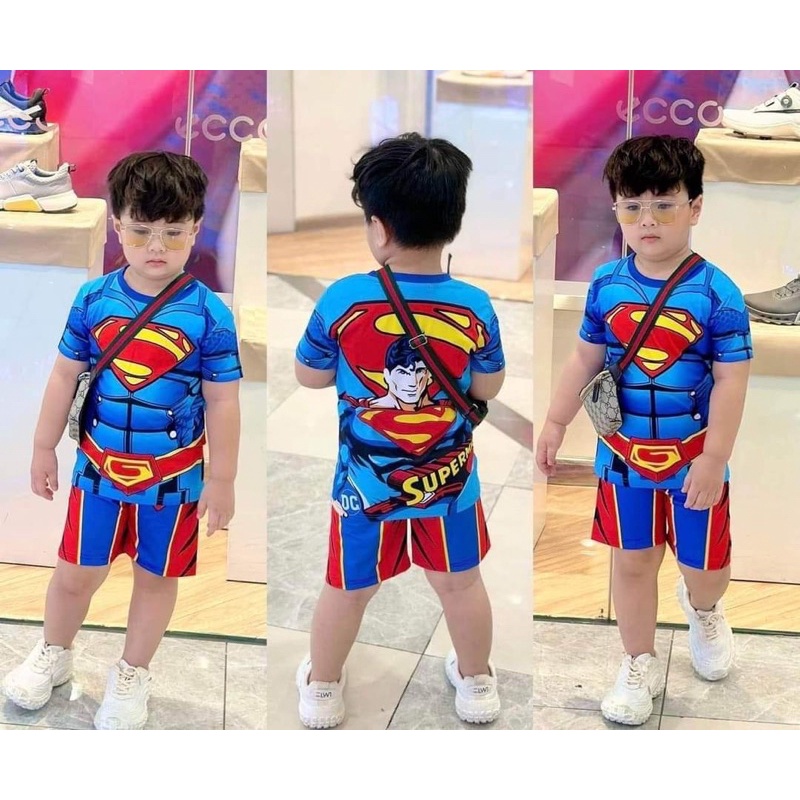 Bộ quần áo cộc tay thun lạnh 3D siêu nhân nhện cho bé trai 10-30kg