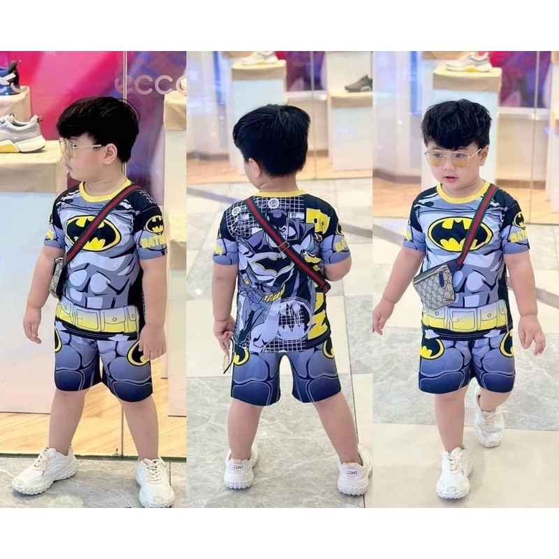Bộ quần áo cộc tay thun lạnh 3D siêu nhân nhện cho bé trai 10-30kg