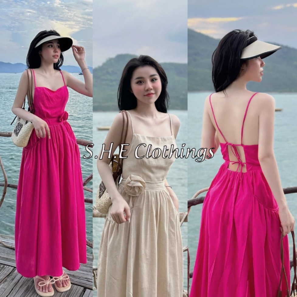 𝗩𝗶𝗱𝗲𝗼 𝗔̉𝗻𝗵 𝗧𝗵𝗮̣̂𝘁 ✔ Váy Maxi 2 Dây Nữ Thắt Hoa Eo Hở Lưng Dây điều chỉnh và thay đổi Đầm Suông Nữ Dáng Rộng