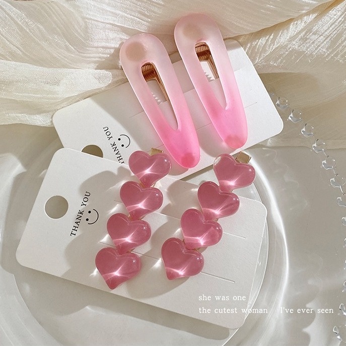 Jiashucheng Kẹp Tóc Mái Ngang Trán Màu Hồng Gradient Trái Tim Dễ Thương Thời Trang Mùa Hè Dành Cho Bạn Nữ