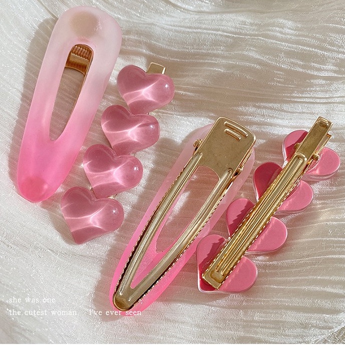 Jiashucheng Kẹp Tóc Mái Ngang Trán Màu Hồng Gradient Trái Tim Dễ Thương Thời Trang Mùa Hè Dành Cho Bạn Nữ