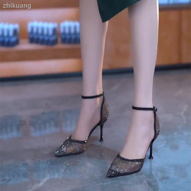 Giày Cao Gót Mũi Nhọn Đính Đá Thời Trang Mùa Xuân 2023