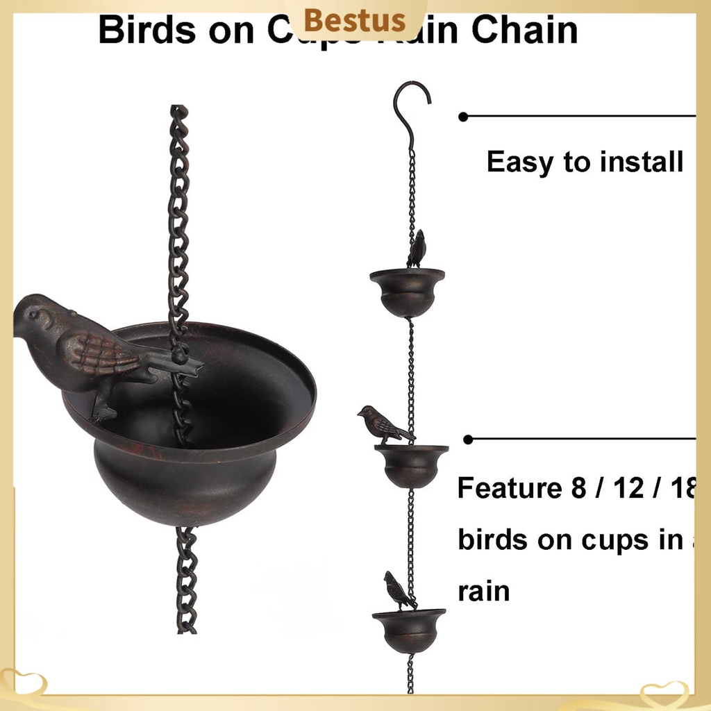 Dây Xích Gắn Cốc Nước Mưa 85ft Bằng Đồng Đỏ Hình Chú Chim Độc Đáo Trang Trí Sân Vườn