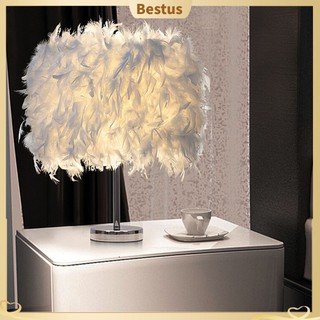 【Bestus】Đèn ngủ để tủ giường trang trí lông vũ thủ công 15x35cm