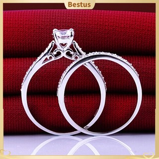 【Bestus】Nhẫn cầu hôn đính đá zircon 2 cái bằng bạc sterling 925