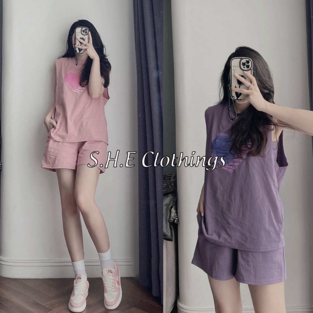 𝗩𝗶𝗱𝗲𝗼 𝗔̉𝗻𝗵 𝗧𝗵𝗮̣̂𝘁 ✔ Set xiêm y Nữ Tank Top Áo Tay Hến Giả Quây Tim Kèm áo con Mix Quần Sooc Đùi Freesize S2