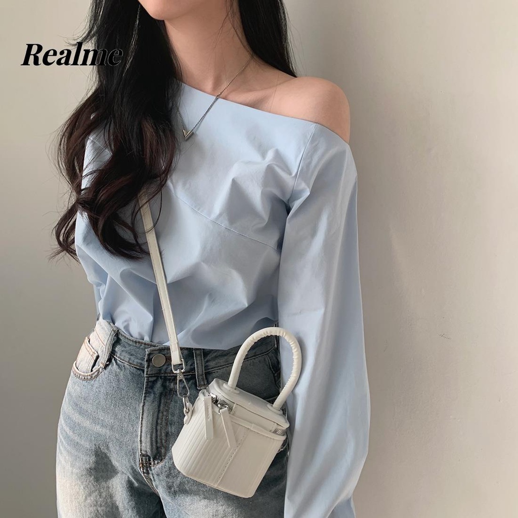 Áo Sơ Mi Tay Dài Dáng Rộng Hở Vai Dễ Phối Đồ Thời Trang Mùa Xuân Cho Bạn Gái
