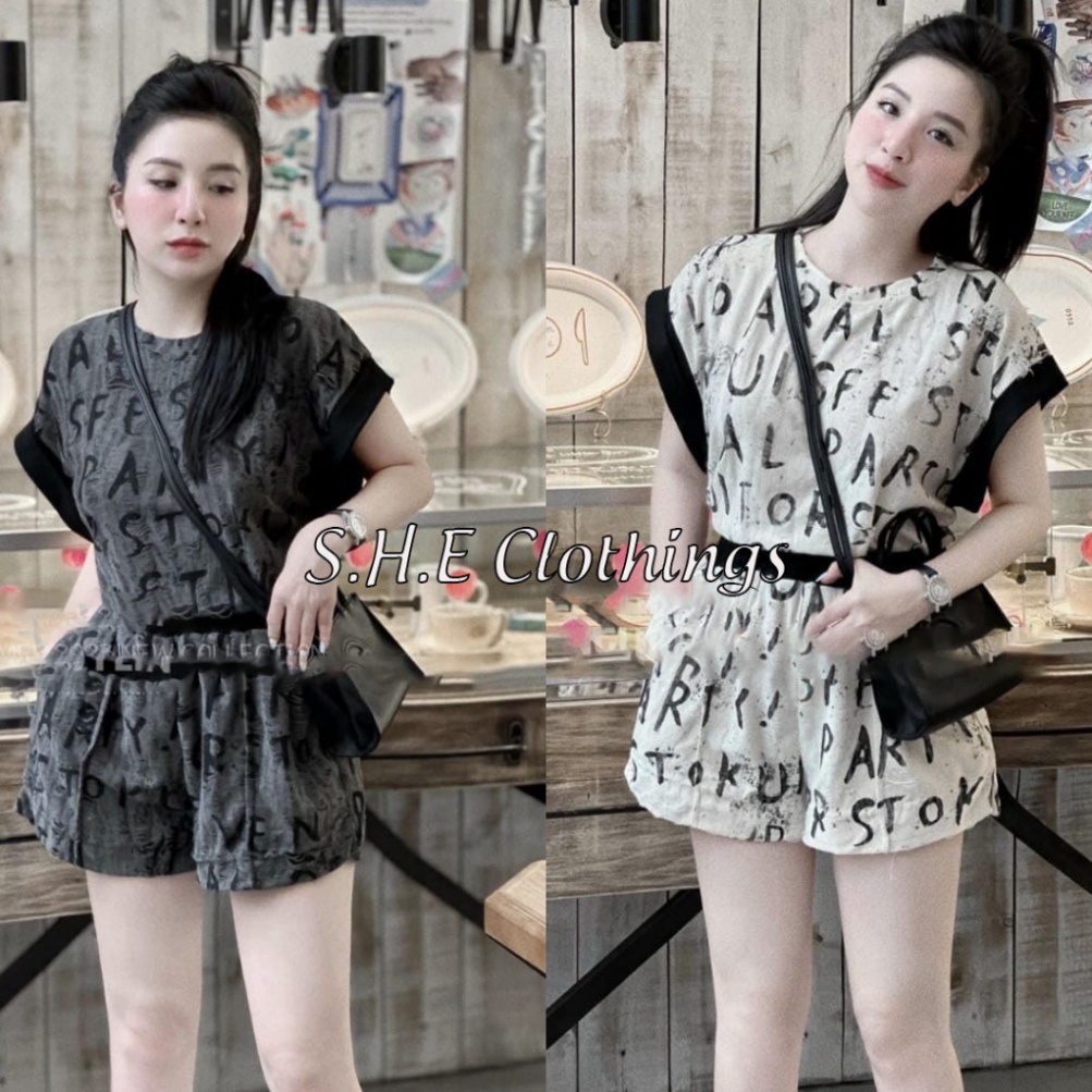 𝗩𝗶𝗱𝗲𝗼 𝗔̉𝗻𝗵 𝗧𝗵𝗮̣̂𝘁 ✔ Bộ Đùi Nữ Áo font chữ Nữ Bo Viền Tay Mix Quần Sooc Đùi Chữ ống loe Freesize S219
