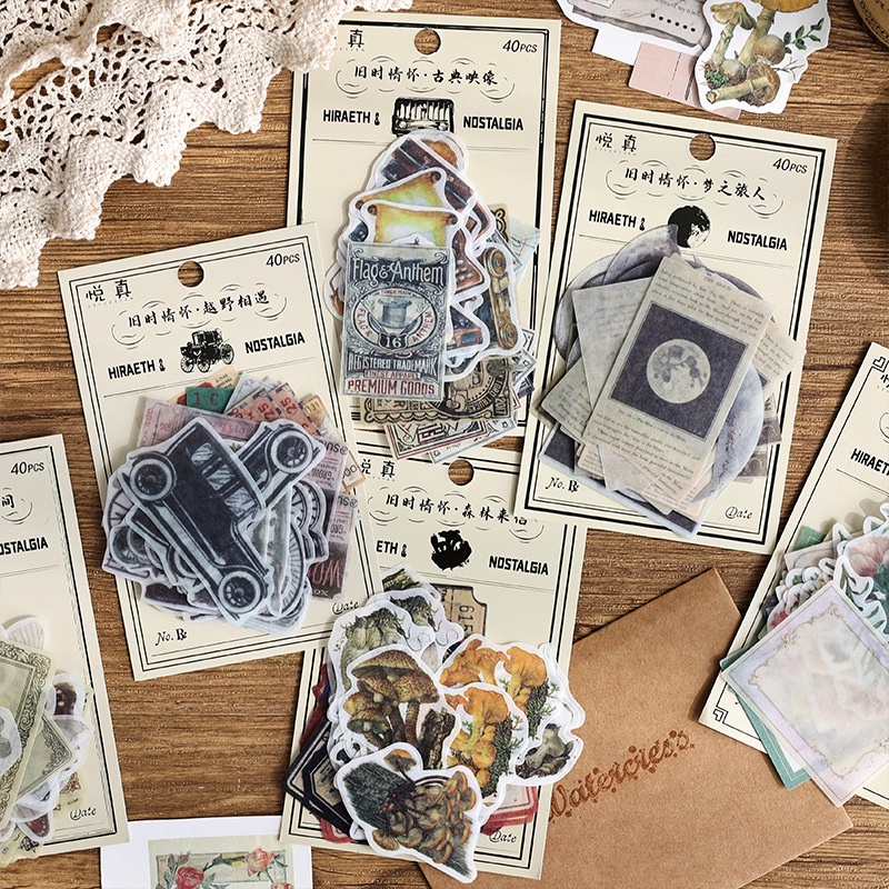 Set 40 Sticker Dán Trang Trí Sổ Tay Phong Cách Vintage