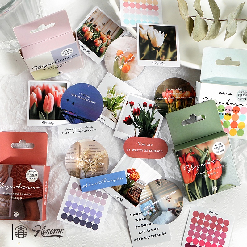 Set 40 Sticker Họa Tiết Chấm Bi Và Hoa Dễ Thương Để Trang Trí Sổ