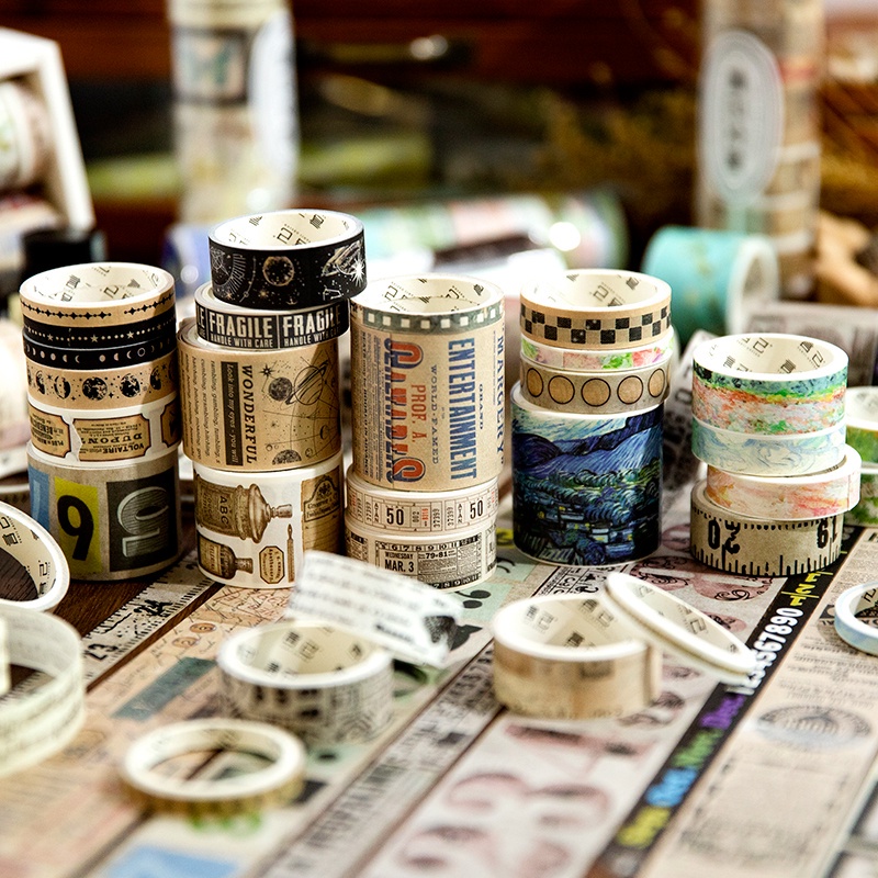 Set 10 Cuộn Băng Dính Washi Phong Cách Vintage Trang Trí Sổ Lưu Niệm