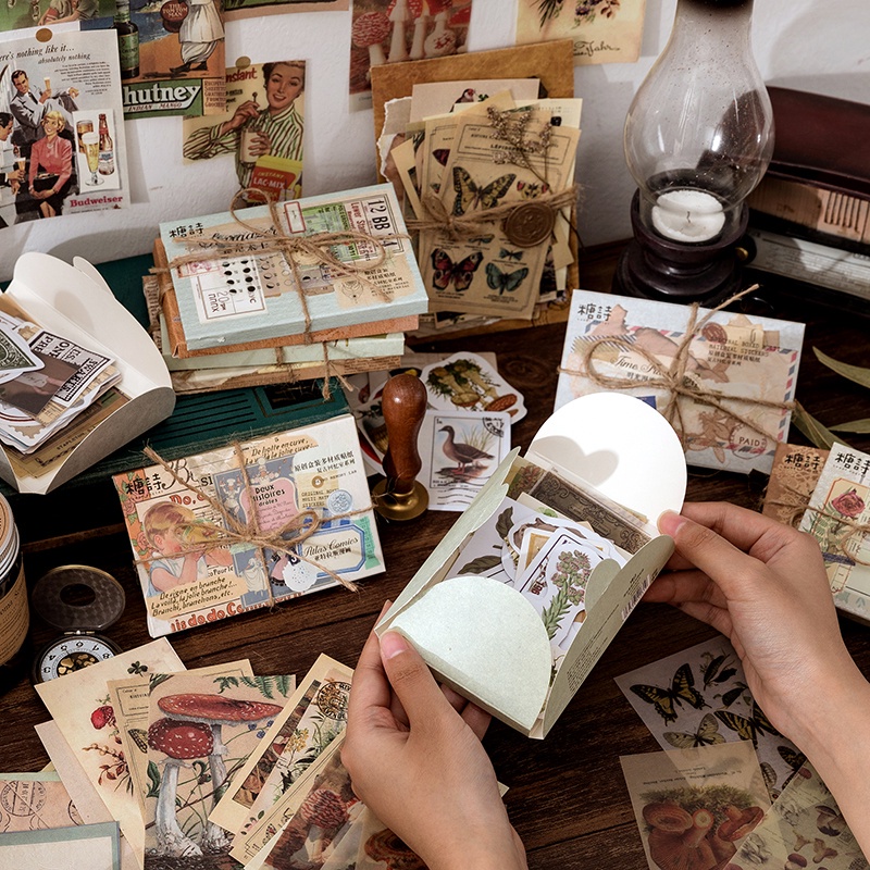 Set 60 Sticker Giấy Dán Sổ Lưu Niệm Phong Cách Vintage