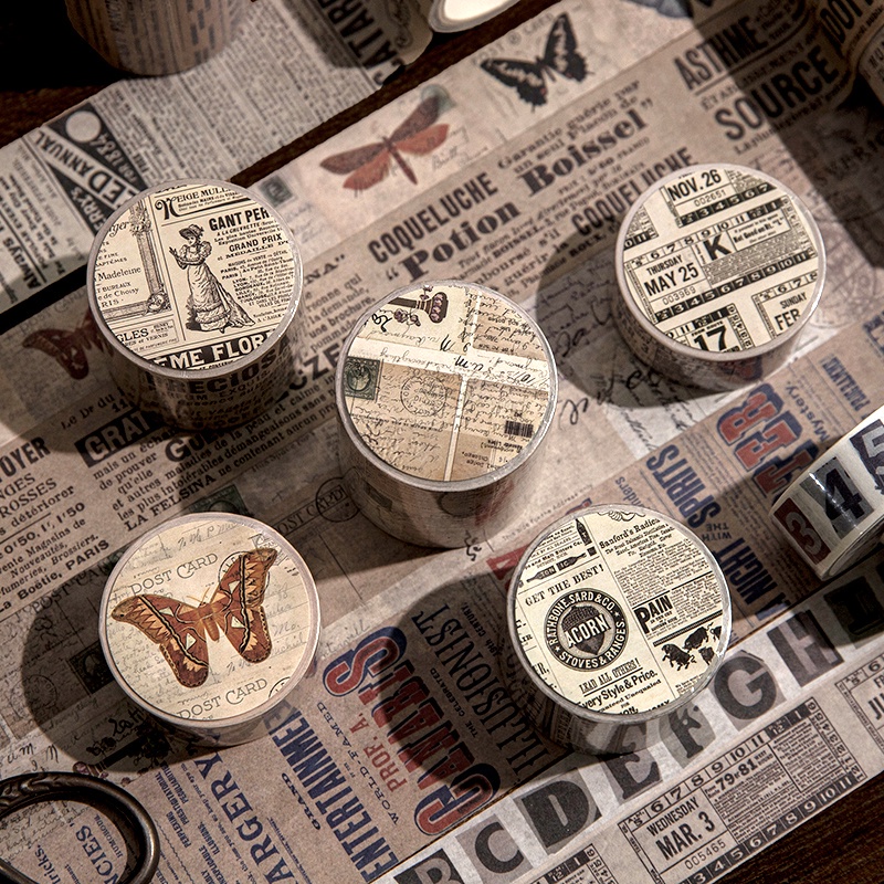 Cuộn Băng Dính Washi Họa Tiết Lá Thư Vintage 15 / 20 / 30 / 40mm * 3m