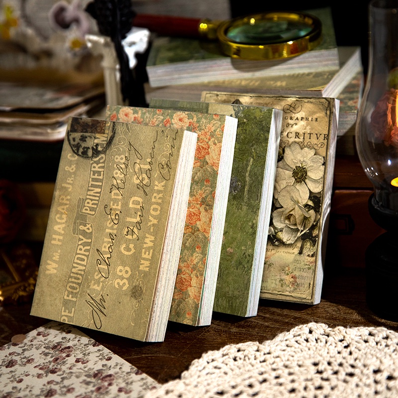 Set 100 Tấm Giấy Họa Tiết Hoa Vintage Trang Trí Sổ Tay DIY