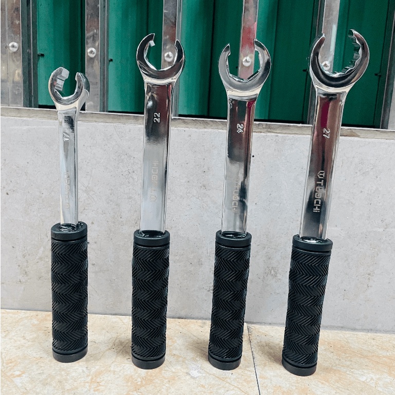 Cờ lê mở ống dầu, xiết tán, vặn rắc co điều hòa 17-19-22-24-27 tay bọc chất liệu thép CRV độ bền cao, chống trơn trượt