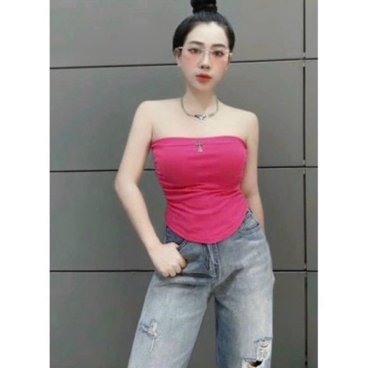 Áo ống cúp ngực  vạt bầu nhún logo chữ thập - B0U hàng xịn, hình thật, clip thật