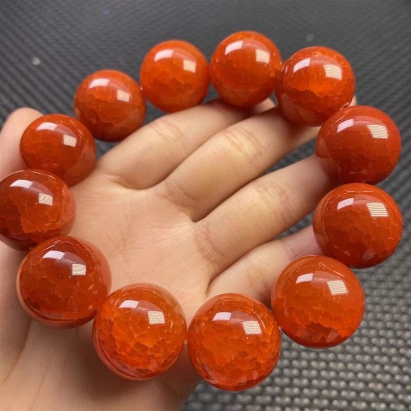 Vòng Tay Chuỗi Hạt Đá Mã Não Đỏ Tự Nhiên Họa Tiết Rồng Lửa Phong Cách Di Sản 7.14Mm