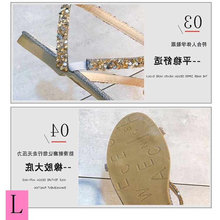 Giày Sandal Thắt Dây Đế Bằng Đính Đá Phong Cách Pháp Thời Trang Mùa Hè 2023 Mới Cho Nữ