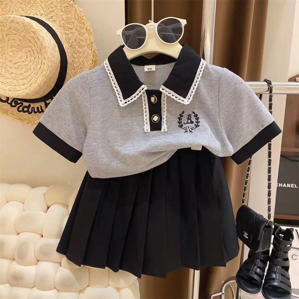 Set Áo Thun Polo + Chân Váy Xếp Ly Thời Trang Mùa Hè Phong Cách Mới Dành Cho Bé Gái