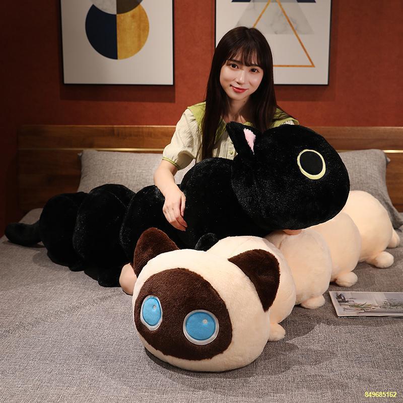 Sáng Tạo Mèo Mèo Con Sâu Đồ Chơi Sang Trọng Búp Bê Gối Ngủ Dải Dài Mèo Con