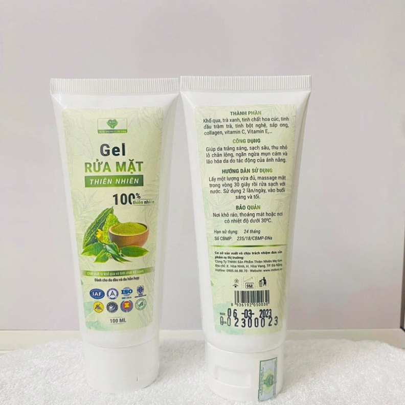 Sữa rửa mặt chiết xuất khổ qua và trà xanh dành cho da hỗn hợp, da nhờn, giảm mụn, dưỡng ẩm Mẹ Ken dạng Gel, tuýt 100ml