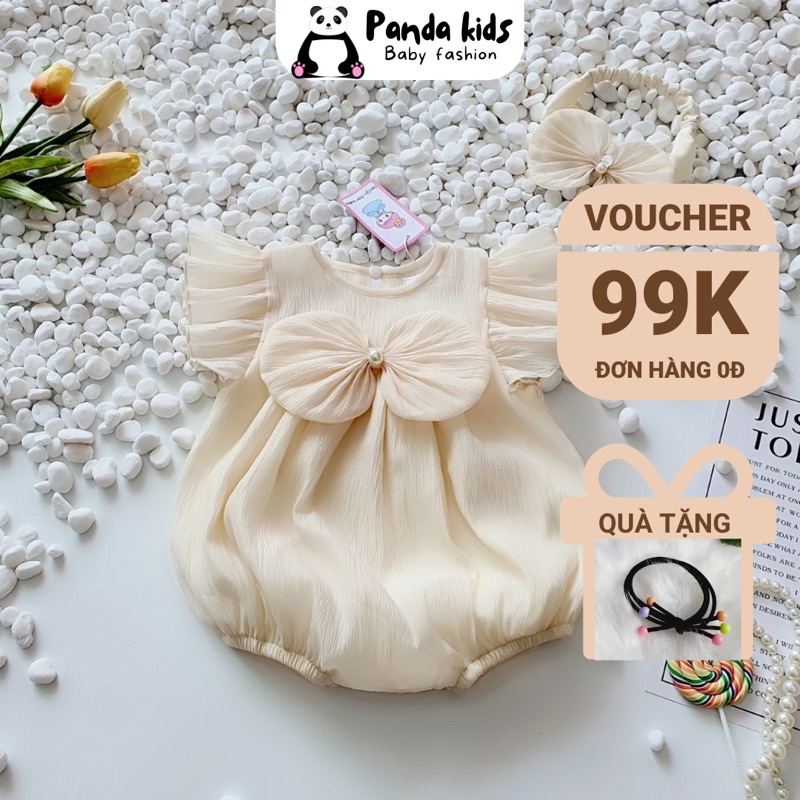 Bodysuit áo liền quần kèm Turban cho bé gái sơ sinh 3-12kg chất liệu tơ bọt lót vải mềm mặc đi chơi, thôi nôi