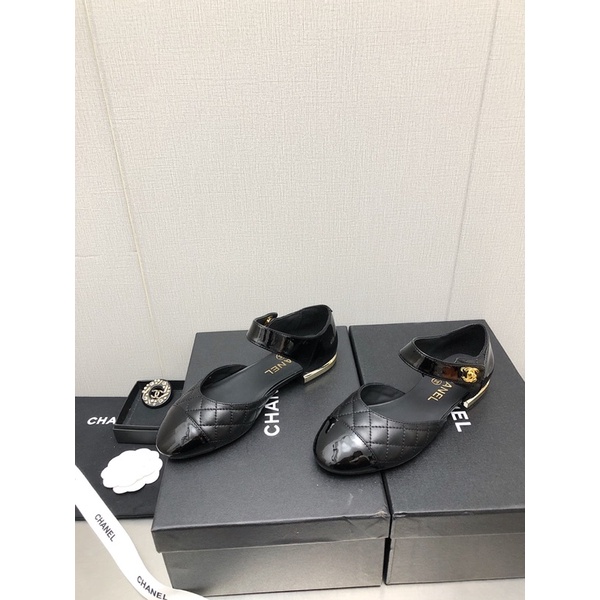 Giày búp bê Cnel da trần trám quai da