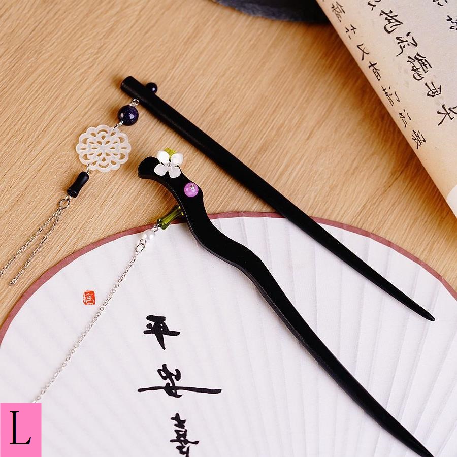 Trâm Cài Tóc Bằng Gỗ Phối Lông Cừu Cao Cấp Phong Cách Trung Hoa Cổ Điển Mới