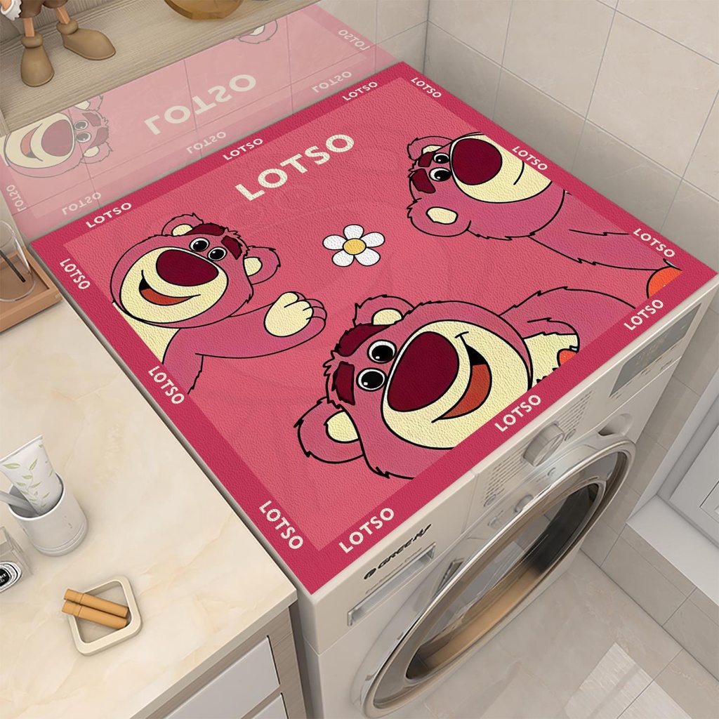 Thảm Da Phủ Máy Giặt Chống Bụi Chống Nắng Không Thấm Nước In Hình Gấu Dâu Tây Dễ Thương