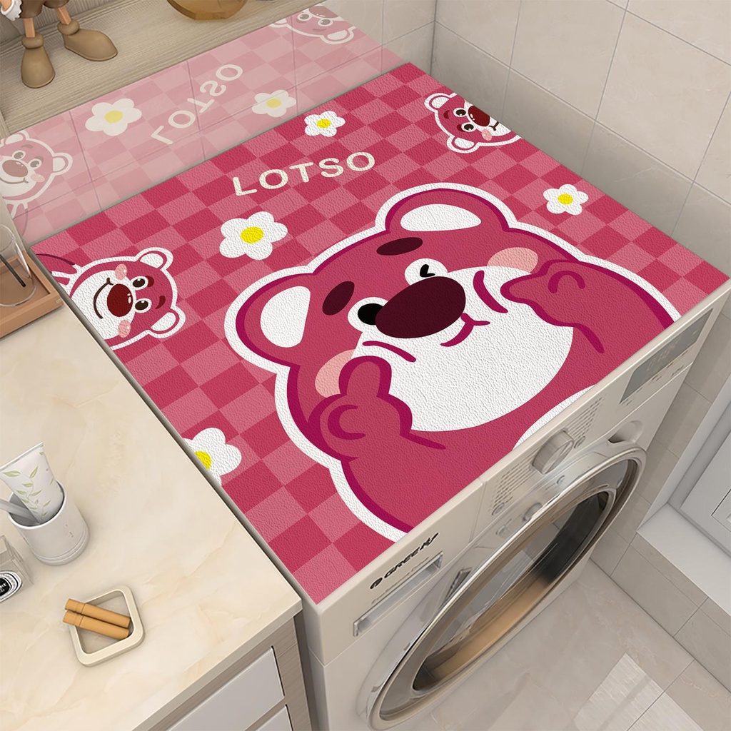 Thảm Da Phủ Máy Giặt Chống Bụi Chống Nắng Không Thấm Nước In Hình Gấu Dâu Tây Dễ Thương