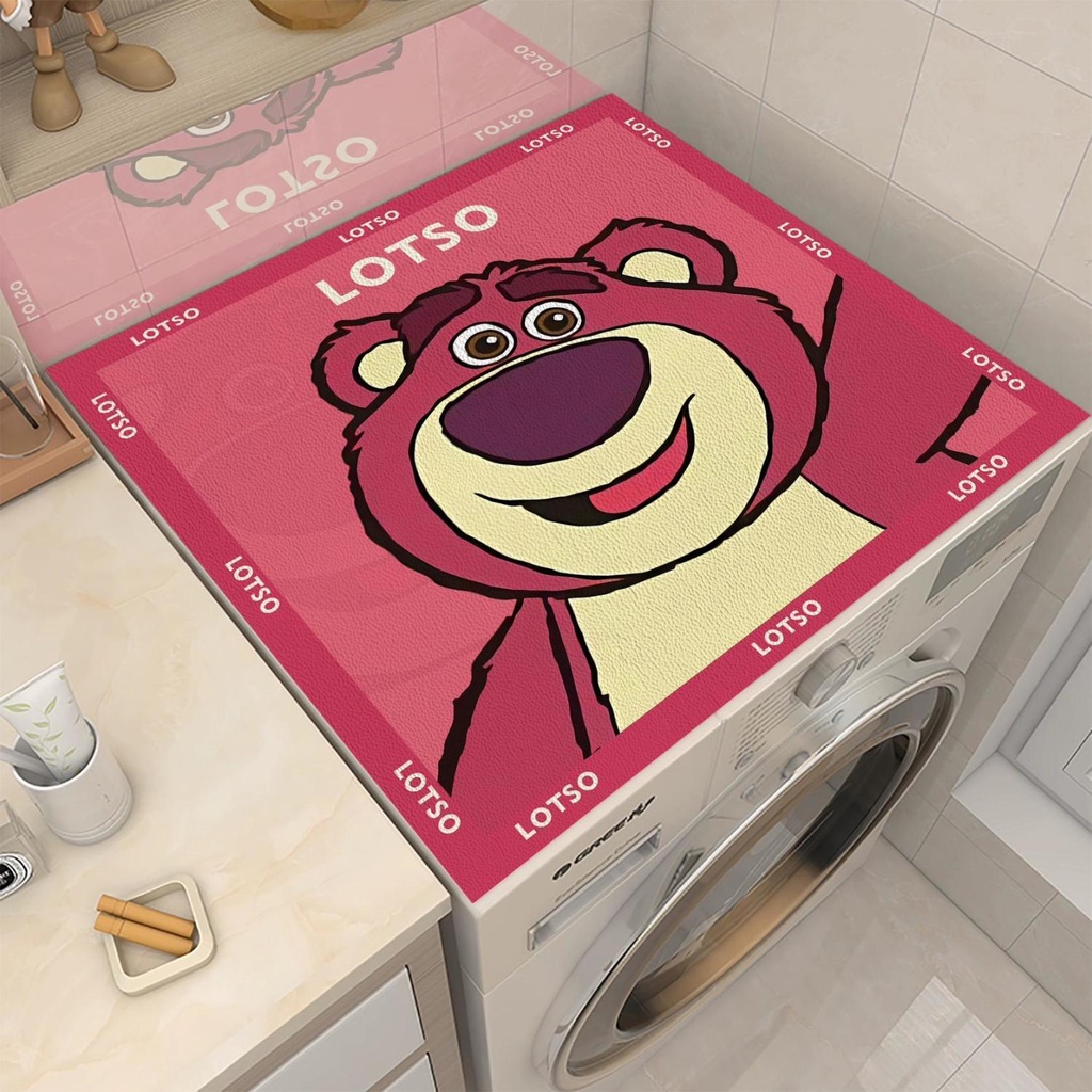 Thảm Da Phủ Máy Giặt Chống Bụi Chống Nắng Không Thấm Nước In Hình Gấu Dâu Tây Dễ Thương