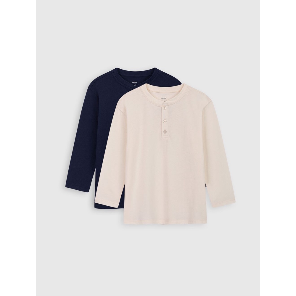 Combo 2 áo mặc nhà bé trai CANIFA áo dài tay chất liệu cotton cổ tròn cài cúc 2LA22W007