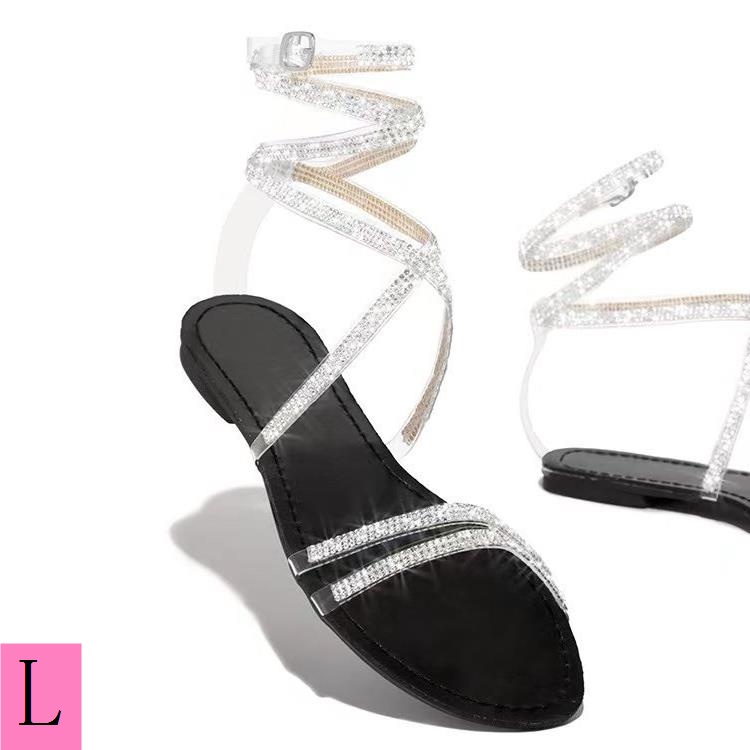 Giày Sandal Đế Bằng Quai Chéo Đính Đá Thời Trang Âu Mỹ Mùa Hè 2023 Cho Nữ