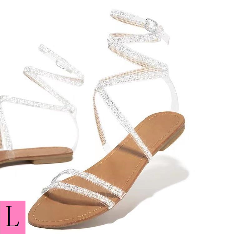 Giày Sandal Đế Bằng Quai Chéo Đính Đá Thời Trang Âu Mỹ Mùa Hè 2023 Cho Nữ