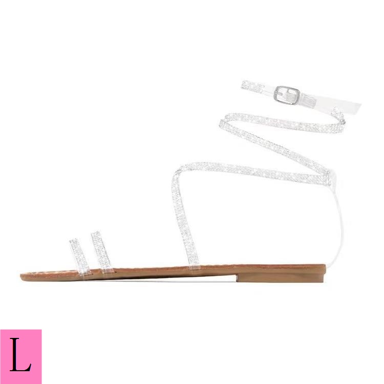 Giày Sandal Đế Bằng Quai Chéo Đính Đá Thời Trang Âu Mỹ Mùa Hè 2023 Cho Nữ