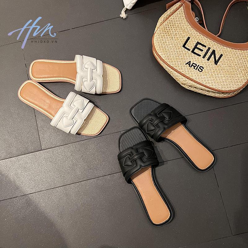 Dép Sandal Da Cừu Đế Bằng Mũi Vuông Thời Trang Mùa Hè 2023 Mới Cho Nữ