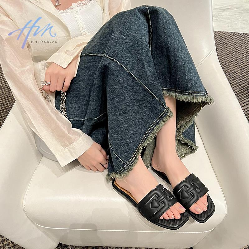 Dép Sandal Da Cừu Đế Bằng Mũi Vuông Thời Trang Mùa Hè 2023 Mới Cho Nữ