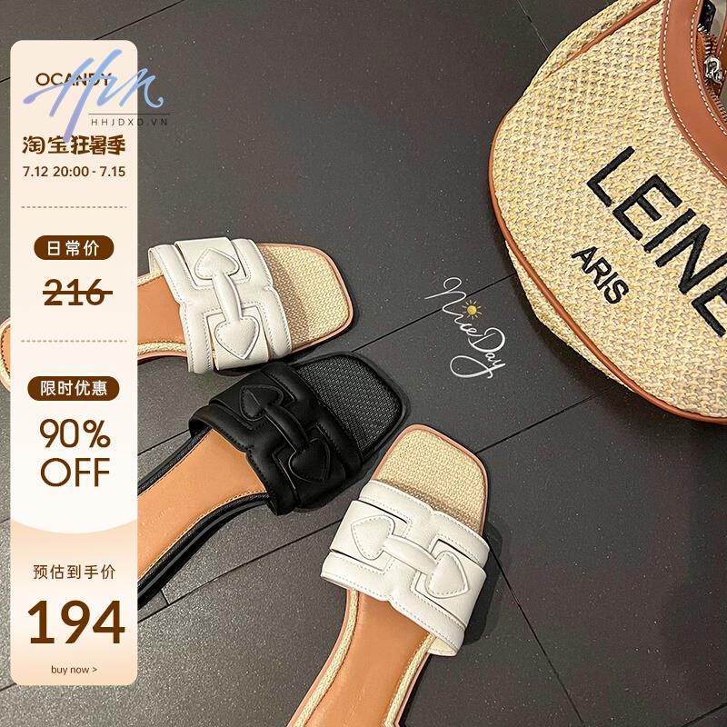 Dép Sandal Da Cừu Đế Bằng Mũi Vuông Thời Trang Mùa Hè 2023 Mới Cho Nữ