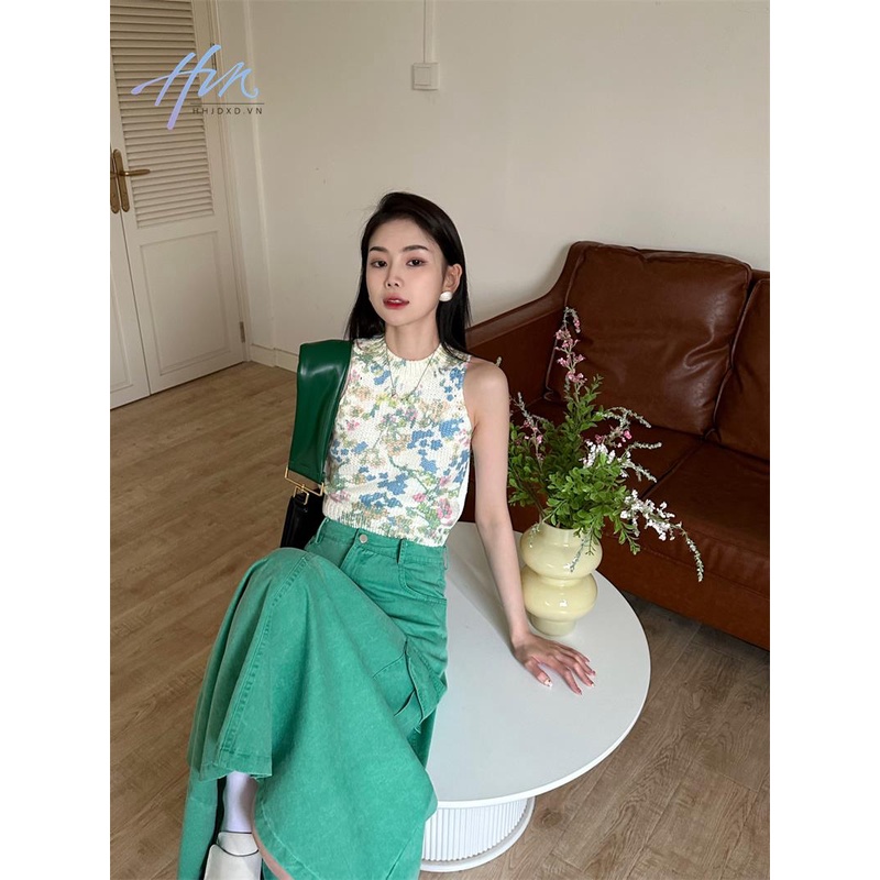 Áo Hai Dây Dệt Kim Họa Tiết Hoa Phong Cách Harajuku Ngọt Ngào Thời Trang Mùa Hè Cho Nữ