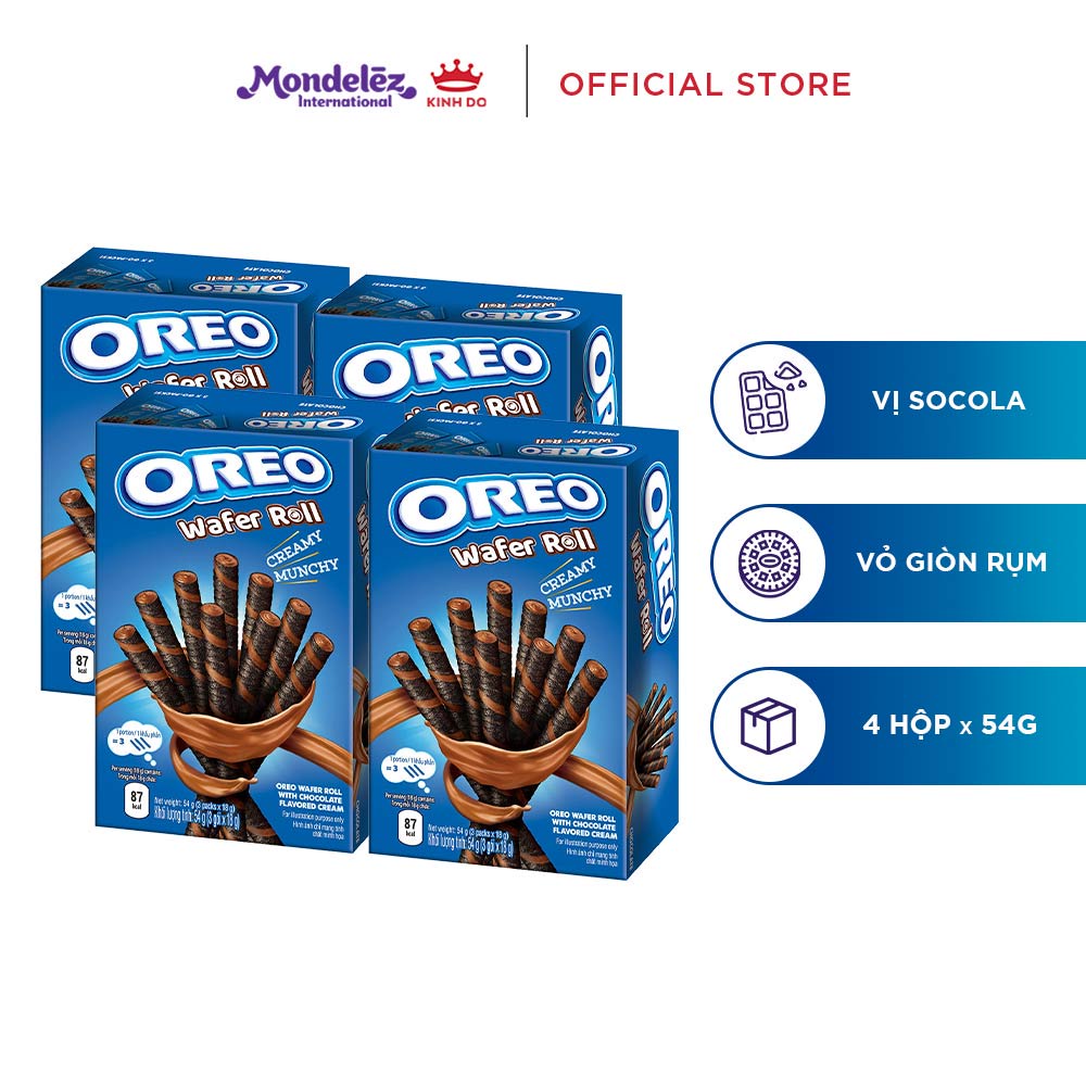 Combo 4 hộp Bánh quế OREO vị sôcôla, hộp 54g