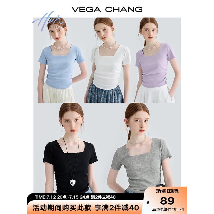 Áo Thun Ngắn Tay Cổ Vuông Màu Trơn Thời Trang Mùa Hè Mới 2023 Cho Nữ