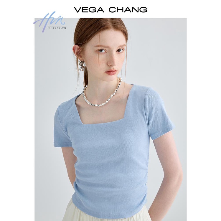 Áo Thun Ngắn Tay Cổ Vuông Màu Trơn Thời Trang Mùa Hè Mới 2023 Cho Nữ