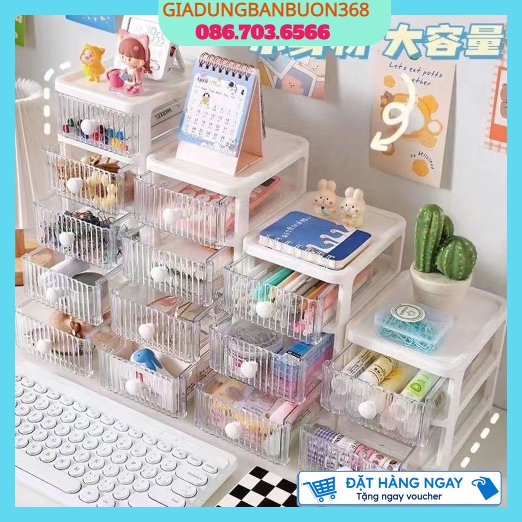 Hộp đựng để phụ kiện để bàn mini có ngăn kéo tay tròn , kệ tủ để bàn đựng để bút mini