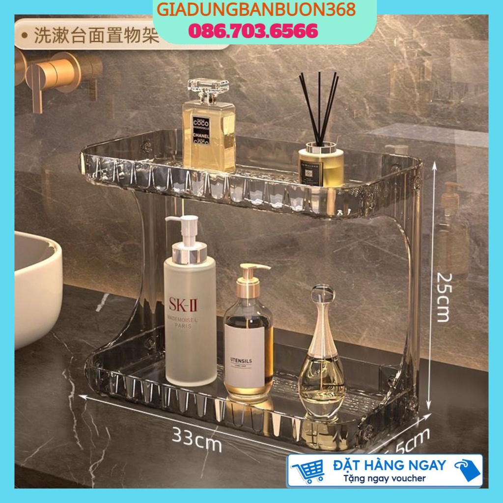 Kệ đựng mĩ phẩm sang trọng, Kệ để đồ phòng tắm 2 tầng chất liệu nhựa abs cứng cáp size to, Giá để đồ dùng phòng tắm H.Lý